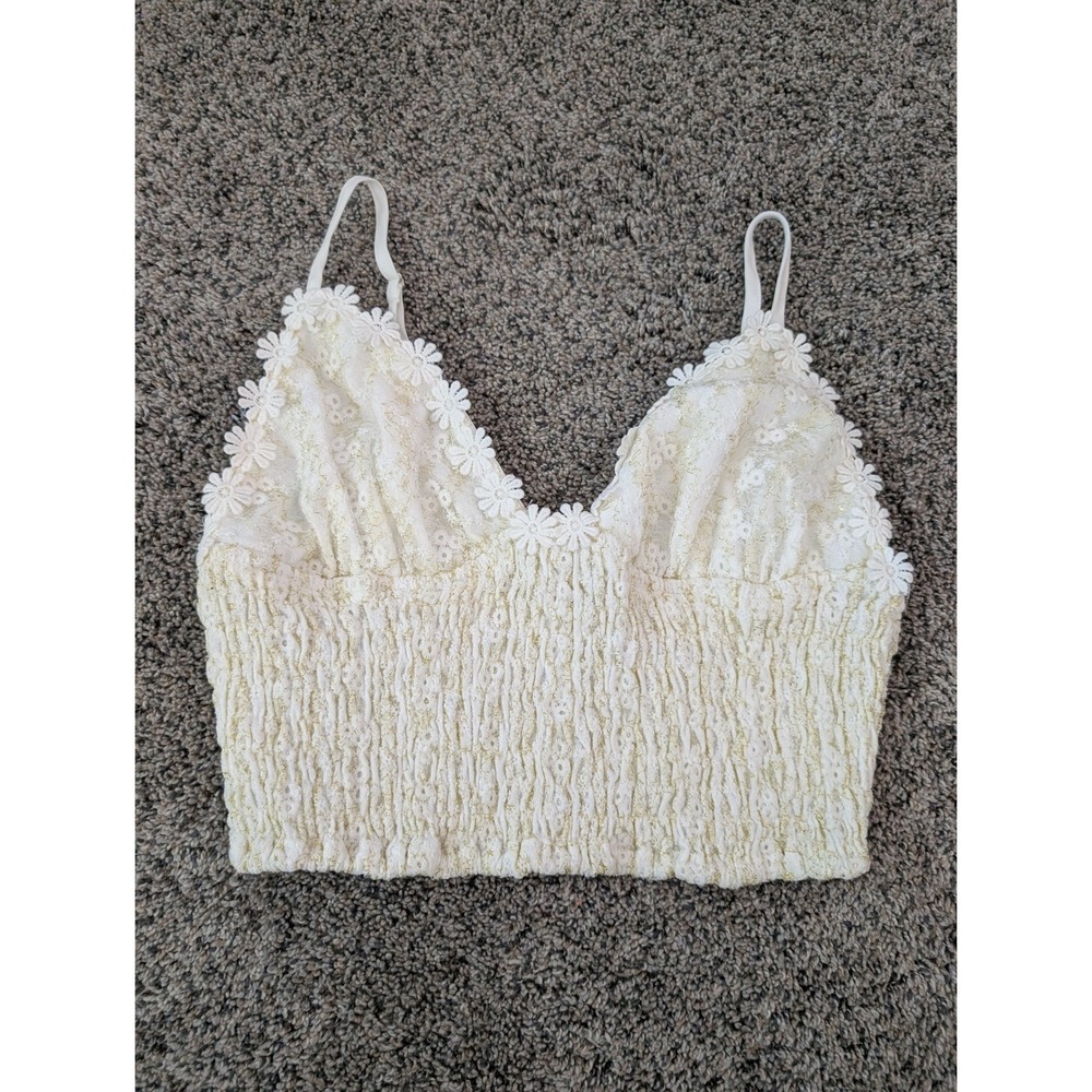 Princess Polly White Gold Lace Smocked Bralette Crop Top Daisy Trim Womens 6